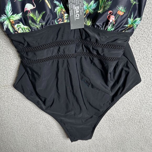 Daci Flamingo Plus Size One Piece Swimsuit 22W Mesh Tropical‎ Beach Resort - Picture 6 of 10